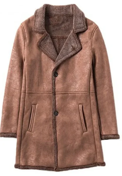 Men's Single Breasted Mid Length Shearling Brown Trench Coat